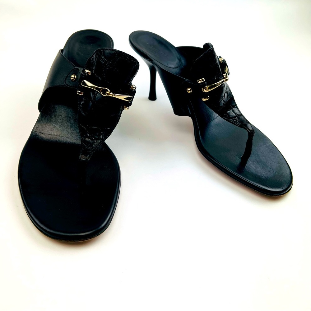 GUCCI: Brown, Leather & Gold metal Horsebit Mules, Size: EU 39C - US 9 - Picture 1 of 10